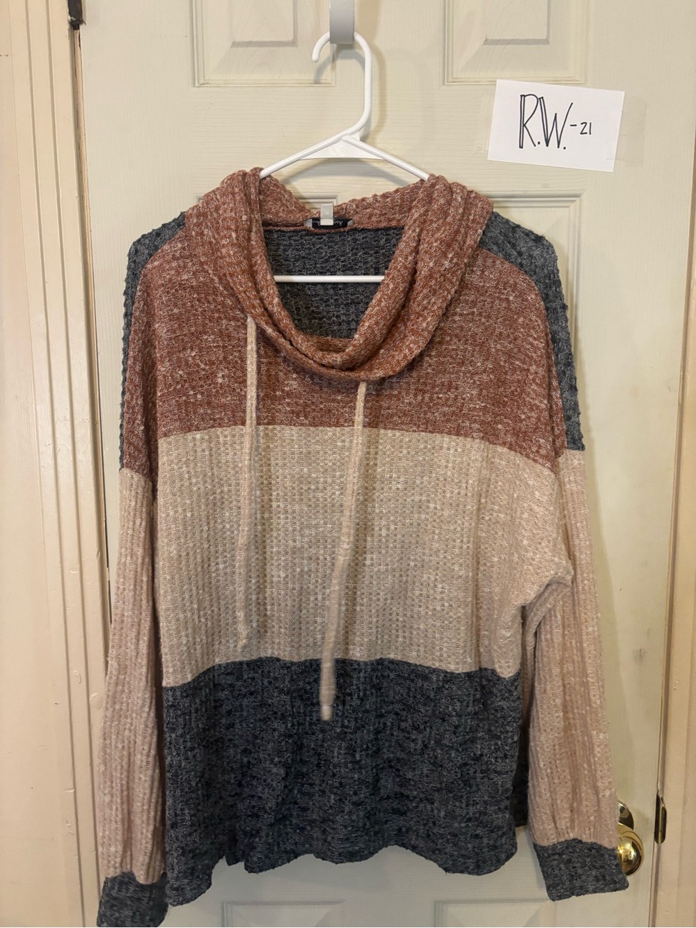white birch Colorblock Cowl Neck Sweater - Rust, Cream & Charcoal